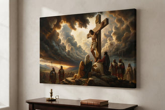 Dramatic Scene of Crucifixion Canvas Art Print Art Wall Art Wooden Frame for Living Room, Office, or Spiritual Spaces with Rich Colors and Emotional Depth Modern Abstract Home Decor Framed Canvas Painting Ready to Hang Artwork