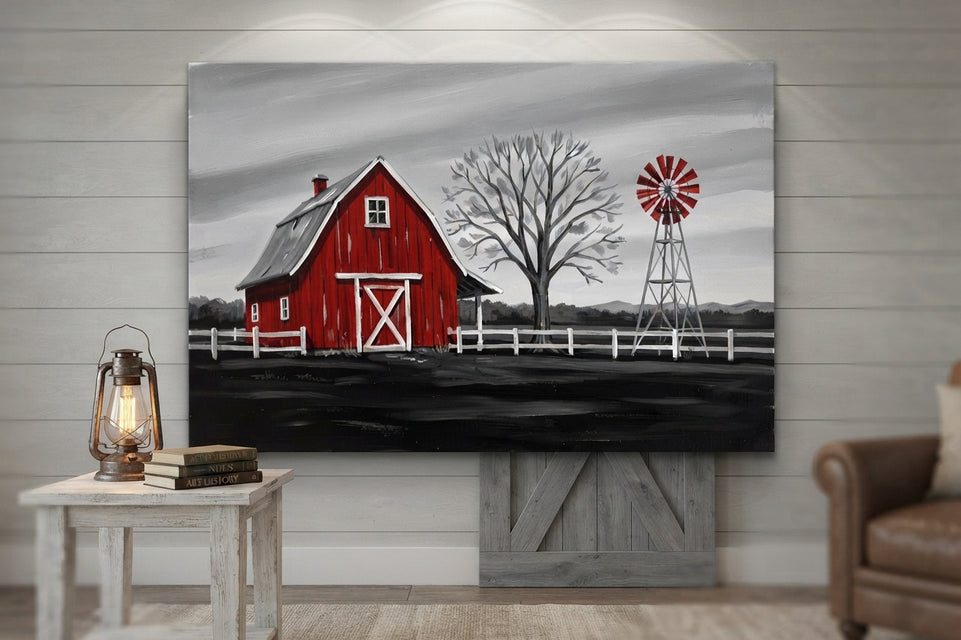 Rustic Red Barn Canvas Art Print Art Wall Art Wooden Frame Farmhouse Decor for Living Room, Kitchen, and Office Spaces Modern Abstract Home Decor Framed Canvas Painting Ready to Hang Artwork Living Room Bedroom Office Wall Decor