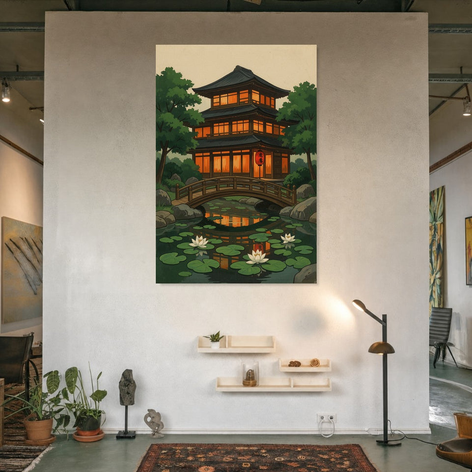 Tranquil Japanese Pavilion Canvas Art Print Art Wall Art Wooden Frame Ideal for Living Room Bedroom Office Décor Modern Abstract Home Decor Framed Canvas Painting Ready to Hang Artwork Living Room Bedroom Office Wall Decor Premium Poster Print for Home