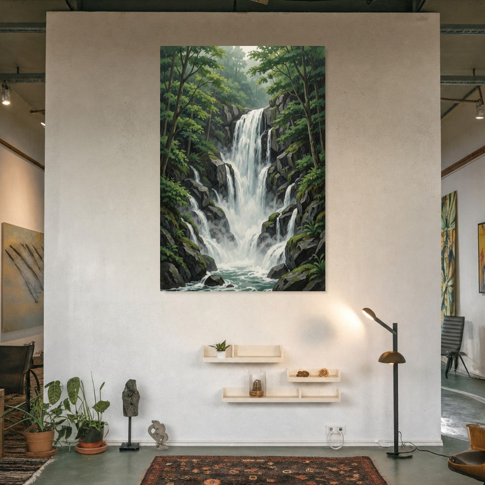 Majestic Waterfall Canvas Art Print Art Wall Art Wooden Frame for Nature Lovers, Home Decor, Living Room, and Office Modern Abstract Home Decor Framed Canvas Painting Ready to Hang Artwork Living Room Bedroom Office Wall Decor