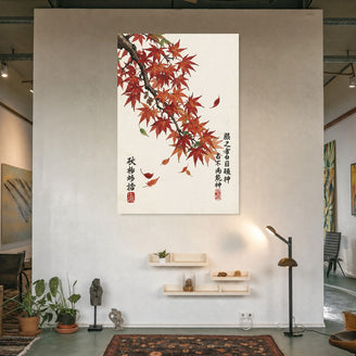 Autumn Leaves Canvas Art Print Art Wall Art Wooden Frame - Vibrant Red Maple Leaves with Nature's Warmth for Cozy Spaces Modern Abstract Home Decor Framed Canvas Painting Ready to Hang Artwork Living Room Bedroom Office Wall Decor