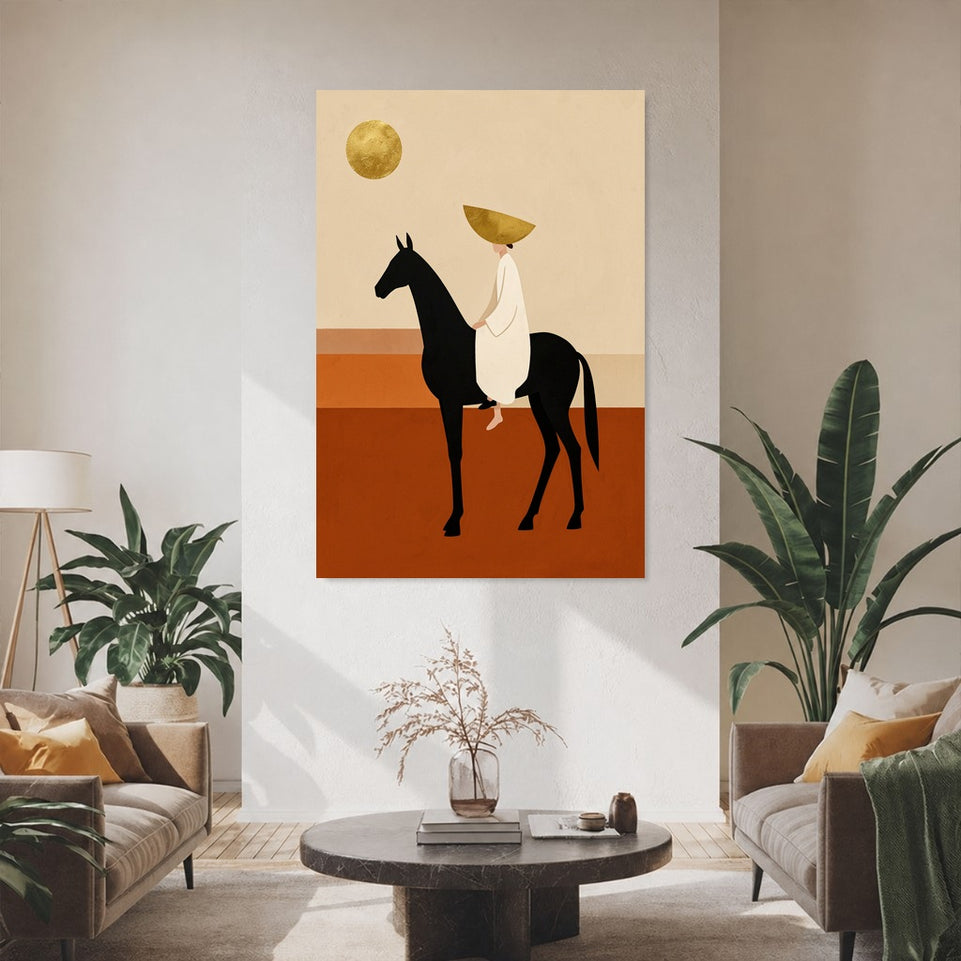 Elegant Rider on Horse Canvas Art Print Art Wall Art Wooden Frame for Stylish Living Room and Bedroom, Unique Modern Abstract Artwork to Enhance Your Home Decor and Create a Beautiful Wall Aesthetic Modern Abstract Home Decor Framed Canvas Painting