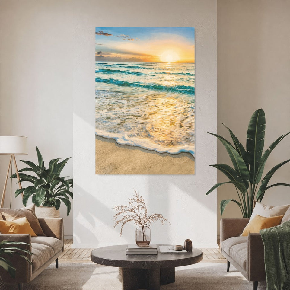 Serene Seaside Sunset Canvas Art Print Art Wall Art Wooden Frame for Coastal Home Decor Living Room Bedroom Relaxing Vibes Modern Abstract Home Decor Framed Canvas Painting Ready to Hang Artwork Living Room Bedroom Office Wall Decor