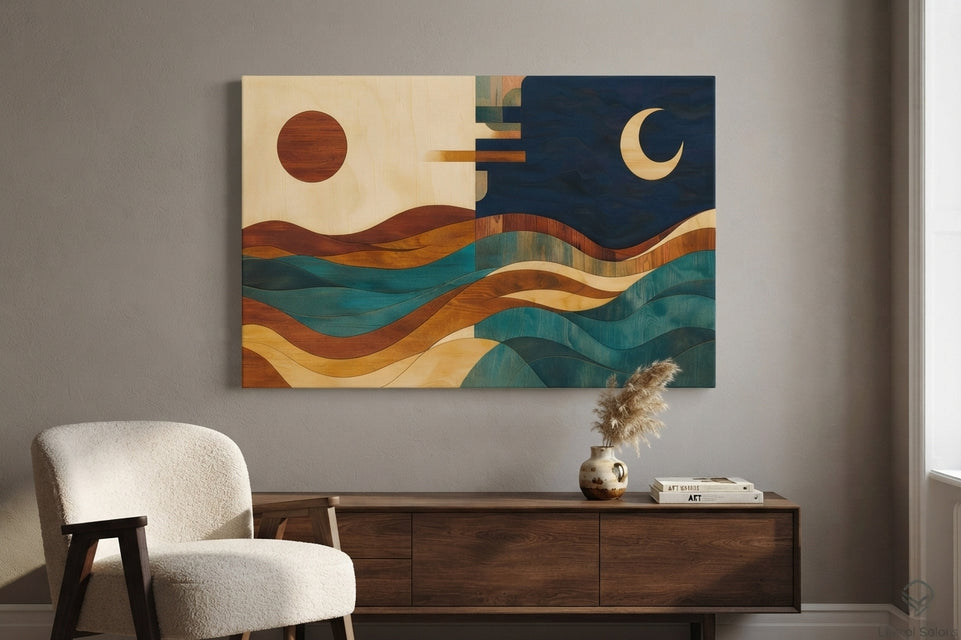 Abstract Sunset and Moon Canvas Art Print Art Wall Art Wooden Frame for Modern Decor in Living Room and Bedroom Modern Abstract Home Decor Framed Canvas Painting Ready to Hang Artwork Living Room Bedroom Office Wall Decor Premium Poster Print for Home