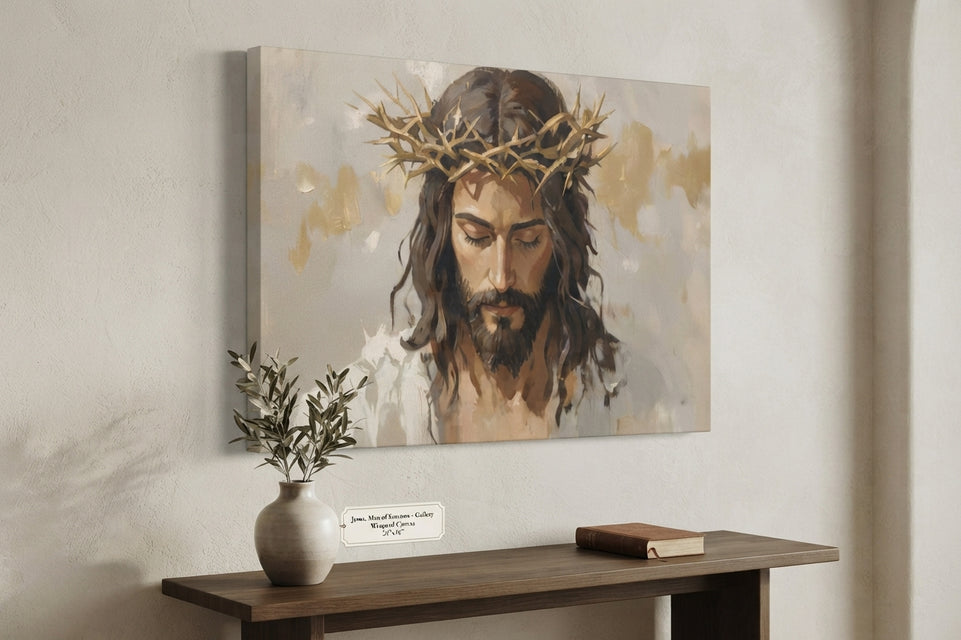 Emotional Jesus Crowned Canvas Art Print Art Wall Art Wooden Frame for Religious Home Decor Living Room Spiritual Reflection Modern Abstract Home Decor Framed Canvas Painting Ready to Hang Artwork Living Room Bedroom Office Wall Decor