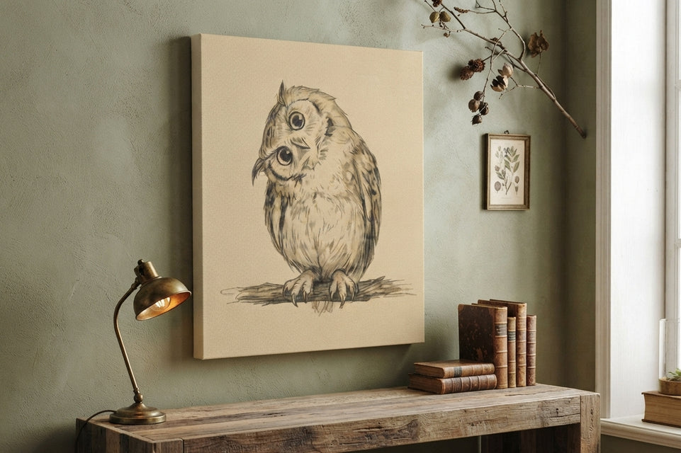 Charming Owl Illustration Canvas Art Print Art Wall Art Wooden Frame for Home Office Decor, Cute Animal Design for Nature Lovers and Kids' Rooms Modern Abstract Home Decor Framed Canvas Painting Ready to Hang Artwork Living Room Bedroom Office Wall Decor