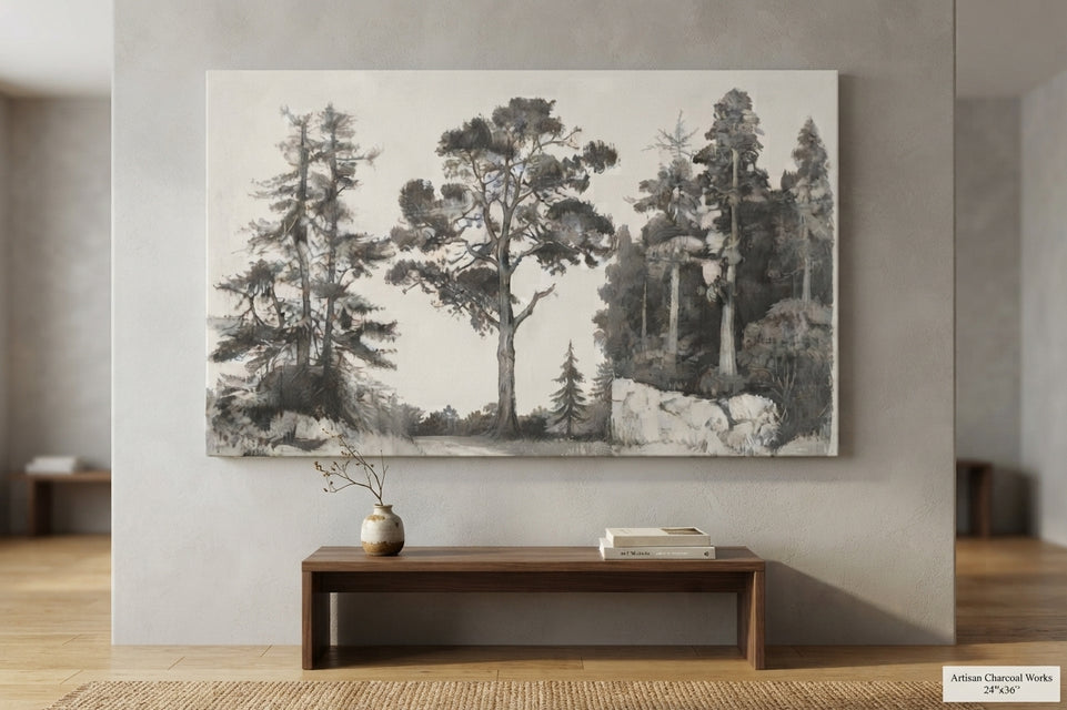 Serene Nature Landscape Canvas Art Print Art Wall Art Wooden Frame - Perfect for Living Room or Office Decor with Tranquil Tree Scenes and Earthy Tones Modern Abstract Home Decor Framed Canvas Painting Ready to Hang Artwork Premium Poster Print for Home