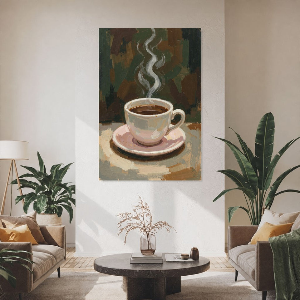 Coffee Cup Still Life Canvas Art Print Art Wall Art Wooden Frame for Kitchen Dining Room Decor, Cozy Vibe, Rustic Style, Warm Tones, Perfect Coffee Lover Gift Modern Abstract Home Decor Framed Canvas Painting Ready to Hang Artwork