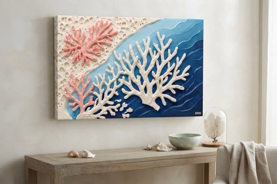 Coral Reef Inspiration Canvas Art Print Art Wall Art Wooden Frame for Coastal Decor, Beach House Aesthetic, Ocean Theme, Living Room, Bedroom, Office Modern Abstract Home Decor Framed Canvas Painting Ready to Hang Artwork Premium Poster Print for Home