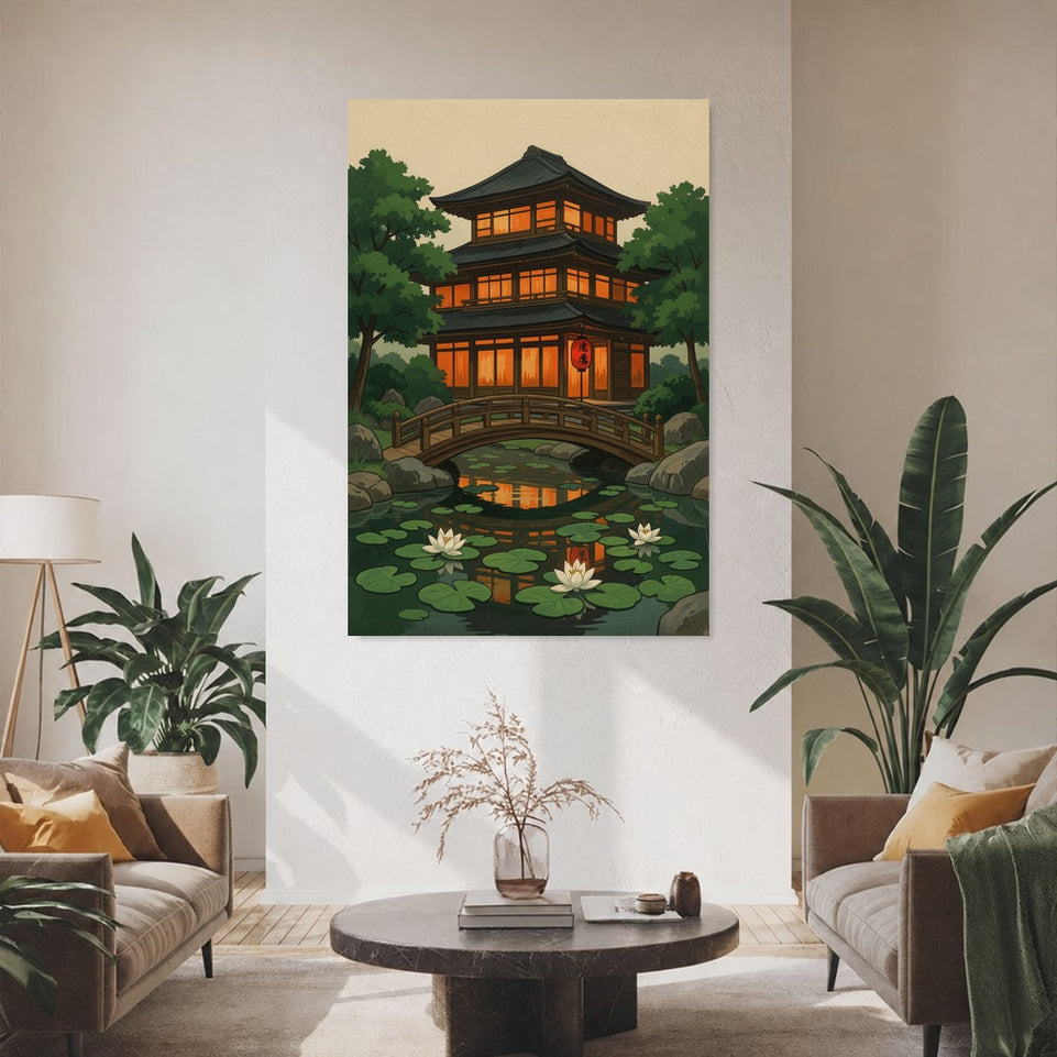 Tranquil Japanese Pavilion Canvas Art Print Art Wall Art Wooden Frame Ideal for Living Room Bedroom Office Décor Modern Abstract Home Decor Framed Canvas Painting Ready to Hang Artwork Living Room Bedroom Office Wall Decor Premium Poster Print for Home