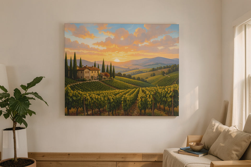 Sunset Vineyard Landscape Canvas Art Print Art Wall Art Wooden Frame - Perfect for Living Room, Dining Room, Farmhouse Decor Modern Abstract Home Decor Framed Canvas Painting Ready to Hang Artwork Living Room Bedroom Office Wall Decor