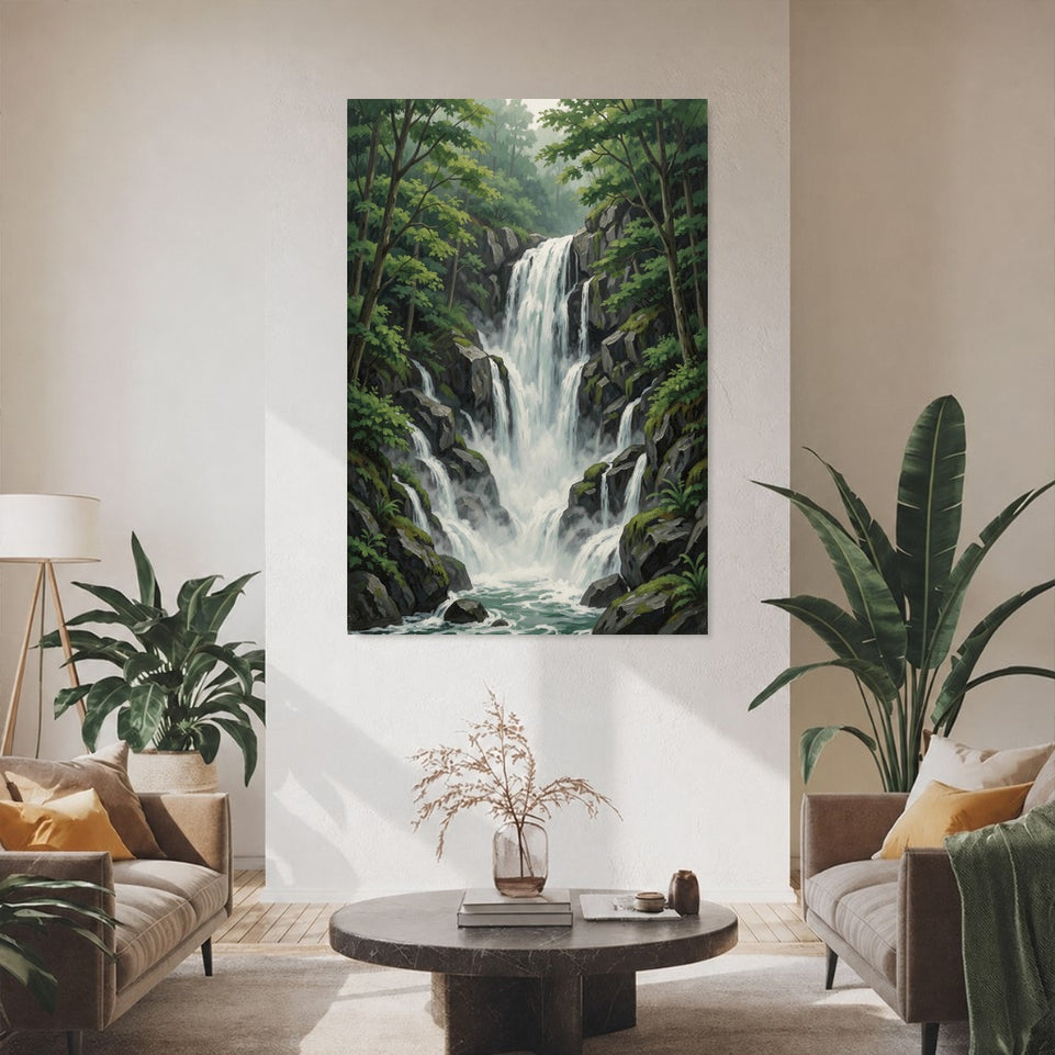 Majestic Waterfall Canvas Art Print Art Wall Art Wooden Frame for Nature Lovers, Home Decor, Living Room, and Office Modern Abstract Home Decor Framed Canvas Painting Ready to Hang Artwork Living Room Bedroom Office Wall Decor