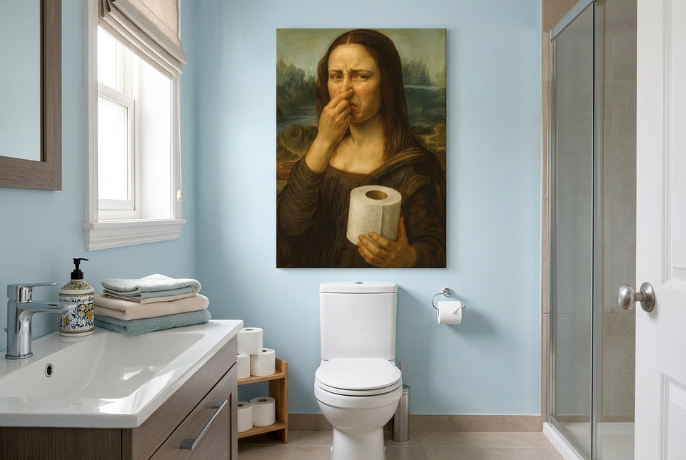 Mona Lisa Woman Holding Toilet Paper in Nature Canvas Art Print Art Wall Art Wooden Frame Modern Abstract Home Decor for Living Room Bedroom Office Spaces Framed Canvas Painting Ready to Hang Artwork Living Room Bedroom Office Wall Decor