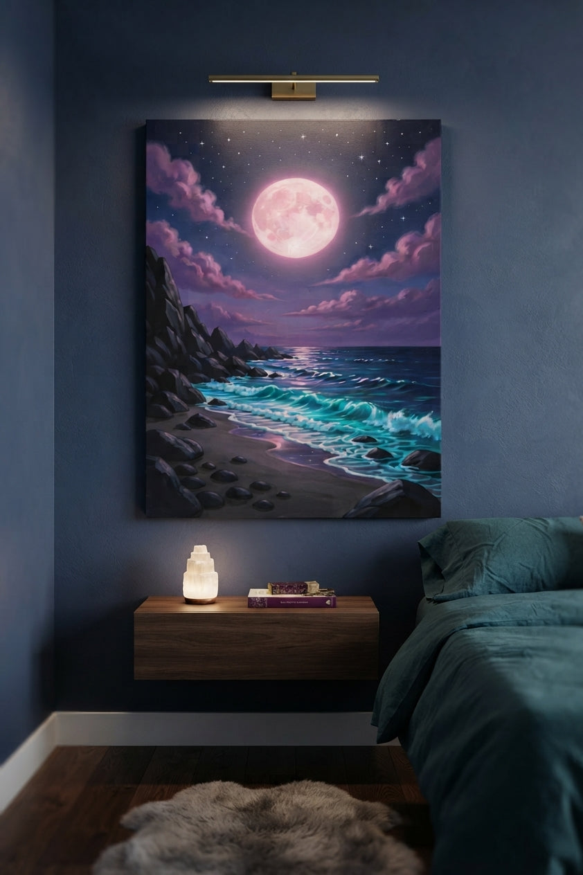 Moonlit Ocean Canvas Art Print Art Wall Art Wooden Frame Serene Coastal Design for Bedroom Living Room Office Meditation Space Decor Ready to Hang Artwork Modern Abstract Home Decor Framed Canvas Painting Living Room Bedroom Office Wall Decor
