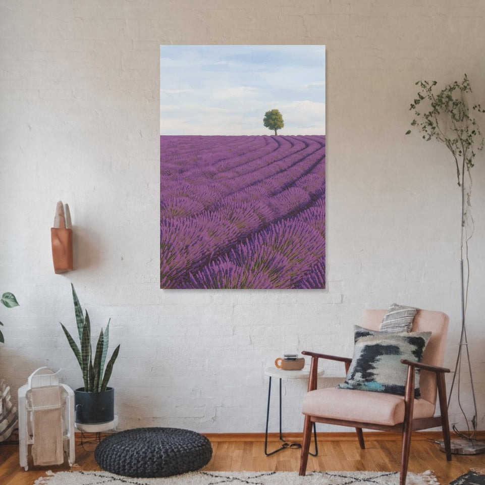 Lavender Fields with Tree Canvas Art Print Art Wall Art Wooden Frame Vibrant Purple Serenity for Home Living Room Decor Modern Abstract Home Decor Framed Canvas Painting Ready to Hang Artwork Living Room Bedroom Office Wall Decor