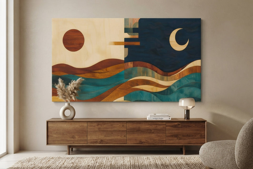 Abstract Sunset and Moon Canvas Art Print Art Wall Art Wooden Frame for Modern Decor in Living Room and Bedroom Modern Abstract Home Decor Framed Canvas Painting Ready to Hang Artwork Living Room Bedroom Office Wall Decor Premium Poster Print for Home