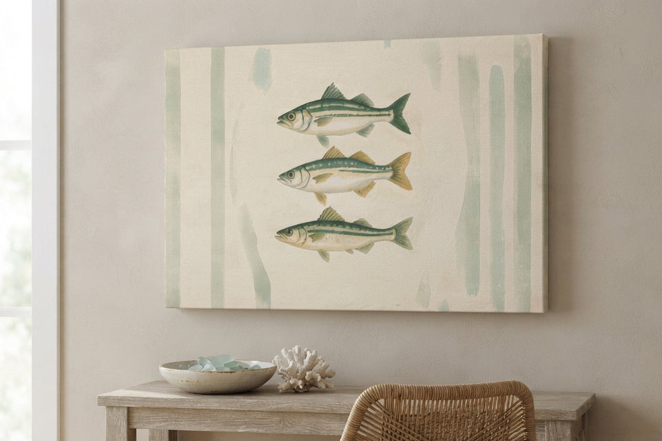 Elegant Sea Life Canvas Art Print Art Wall Art Wooden Frame with Striped Background for Kitchen Dining or Nautical Decor Modern Abstract Home Decor Framed Canvas Painting Ready to Hang Artwork Living Room Bedroom Office Wall Decor