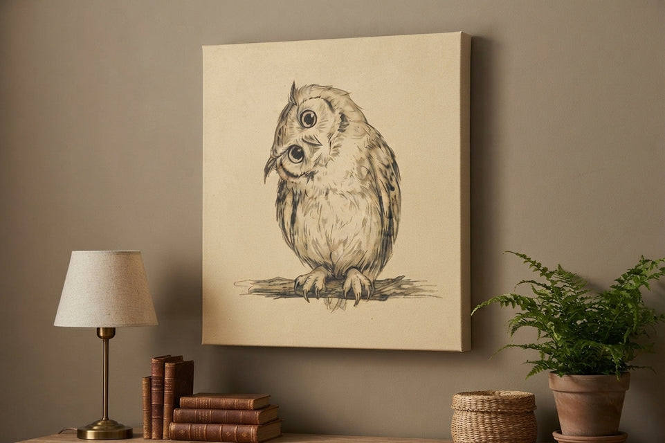 Charming Owl Illustration Canvas Art Print Art Wall Art Wooden Frame for Home Office Decor, Cute Animal Design for Nature Lovers and Kids' Rooms Modern Abstract Home Decor Framed Canvas Painting Ready to Hang Artwork Living Room Bedroom Office Wall Decor