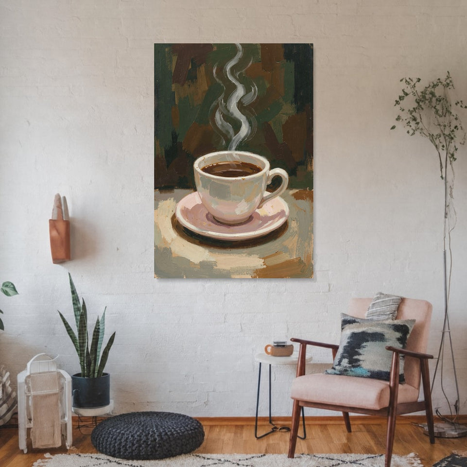 Coffee Cup Still Life Canvas Art Print Art Wall Art Wooden Frame for Kitchen Dining Room Decor, Cozy Vibe, Rustic Style, Warm Tones, Perfect Coffee Lover Gift Modern Abstract Home Decor Framed Canvas Painting Ready to Hang Artwork
