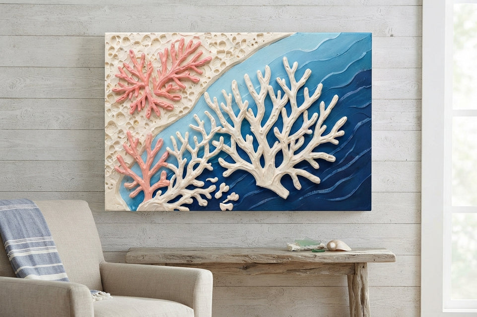 Coral Reef Inspiration Canvas Art Print Art Wall Art Wooden Frame for Coastal Decor, Beach House Aesthetic, Ocean Theme, Living Room, Bedroom, Office Modern Abstract Home Decor Framed Canvas Painting Ready to Hang Artwork Premium Poster Print for Home