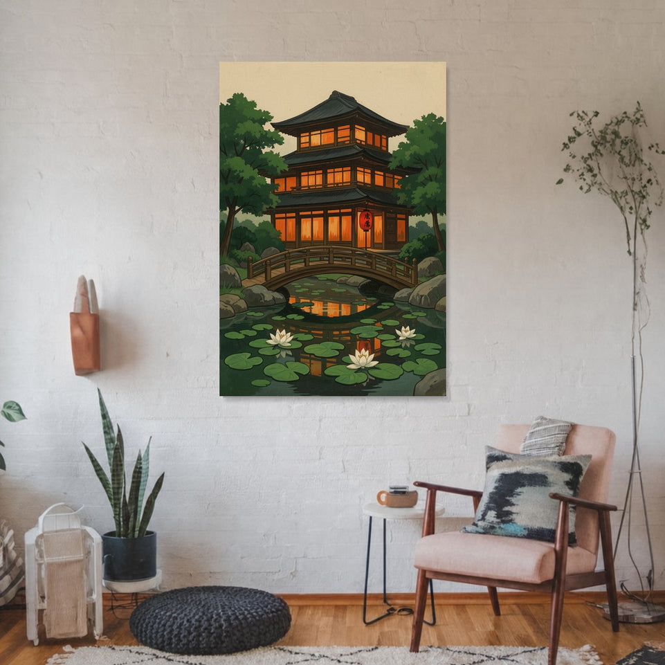 Tranquil Japanese Pavilion Canvas Art Print Art Wall Art Wooden Frame Ideal for Living Room Bedroom Office Décor Modern Abstract Home Decor Framed Canvas Painting Ready to Hang Artwork Living Room Bedroom Office Wall Decor Premium Poster Print for Home
