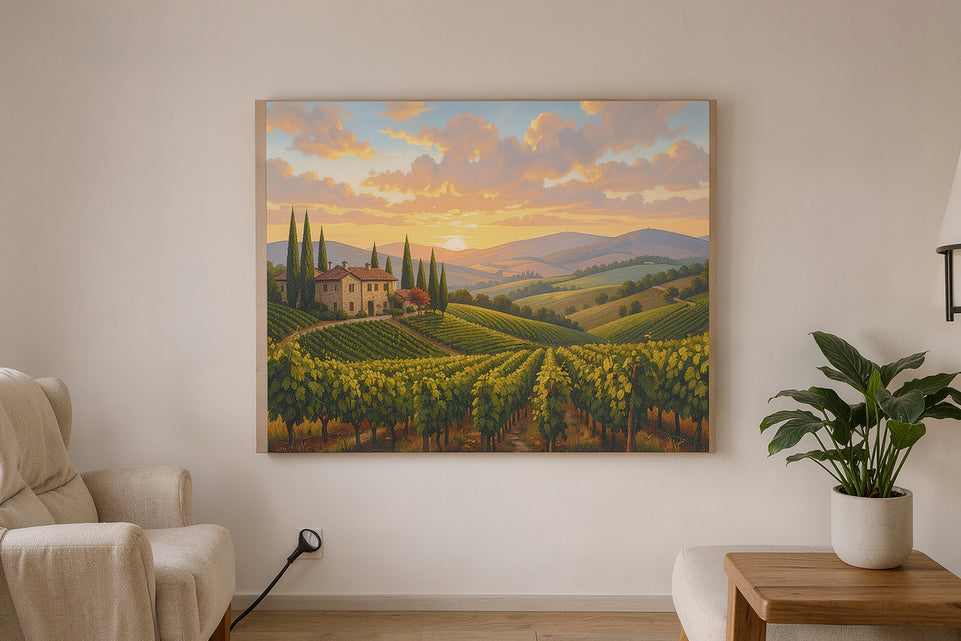 Sunset Vineyard Landscape Canvas Art Print Art Wall Art Wooden Frame - Perfect for Living Room, Dining Room, Farmhouse Decor Modern Abstract Home Decor Framed Canvas Painting Ready to Hang Artwork Living Room Bedroom Office Wall Decor