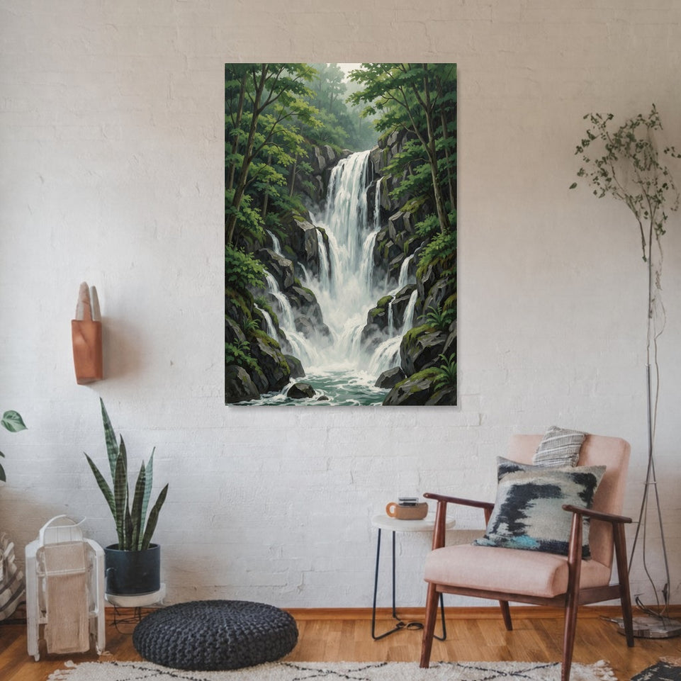 Majestic Waterfall Canvas Art Print Art Wall Art Wooden Frame for Nature Lovers, Home Decor, Living Room, and Office Modern Abstract Home Decor Framed Canvas Painting Ready to Hang Artwork Living Room Bedroom Office Wall Decor