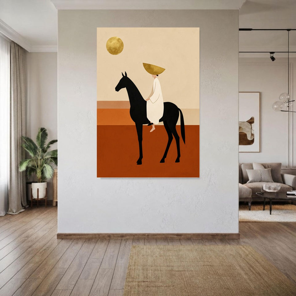 Elegant Rider on Horse Canvas Art Print Art Wall Art Wooden Frame for Stylish Living Room and Bedroom, Unique Modern Abstract Artwork to Enhance Your Home Decor and Create a Beautiful Wall Aesthetic Modern Abstract Home Decor Framed Canvas Painting