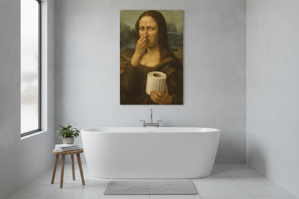 Mona Lisa Woman Holding Toilet Paper in Nature Canvas Art Print Art Wall Art Wooden Frame Modern Abstract Home Decor for Living Room Bedroom Office Spaces Framed Canvas Painting Ready to Hang Artwork Living Room Bedroom Office Wall Decor