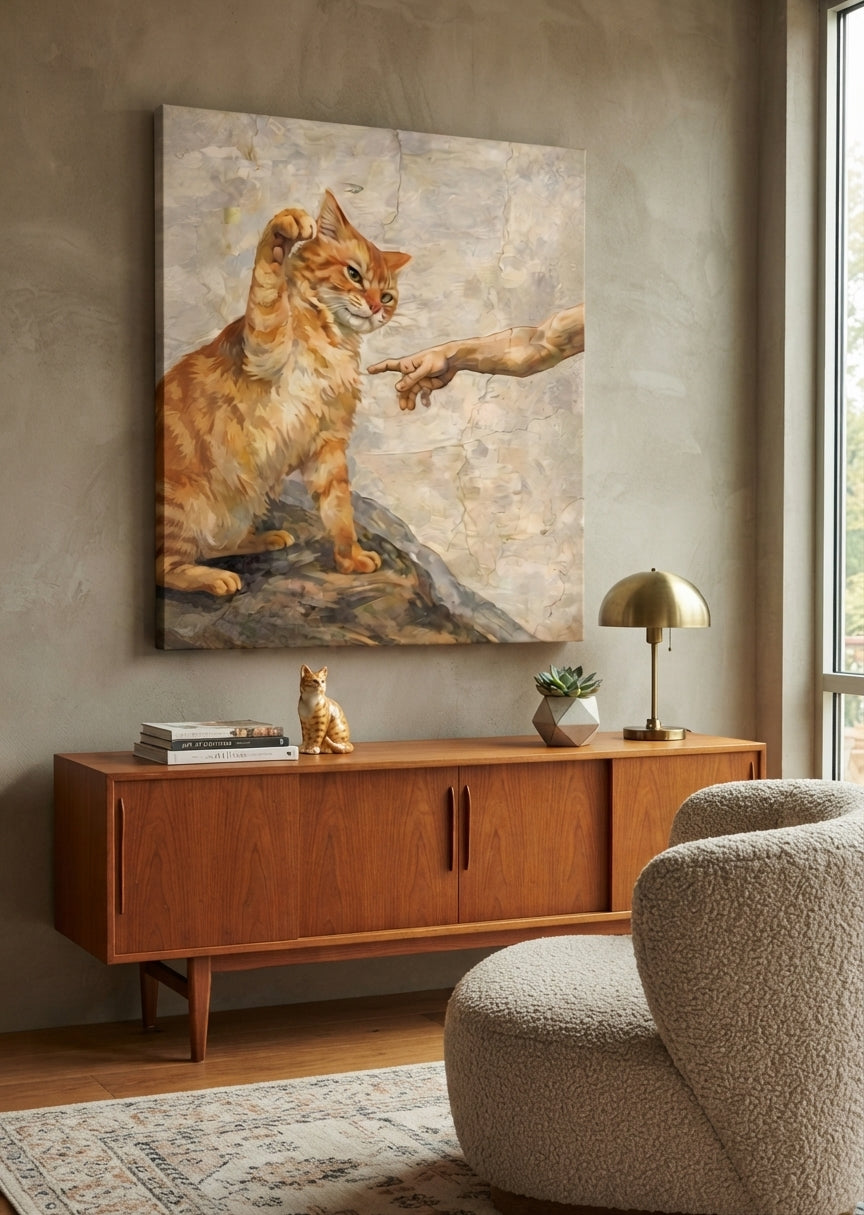 Whimsical Cat Canvas Art Print Art Wall Art Wooden Frame Charming Cat Against Textured Background Modern Home Decor for Living Room Bedroom Office Stylish Framed Artwork Modern Abstract Home Decor Framed Canvas Painting Ready to Hang Artwork