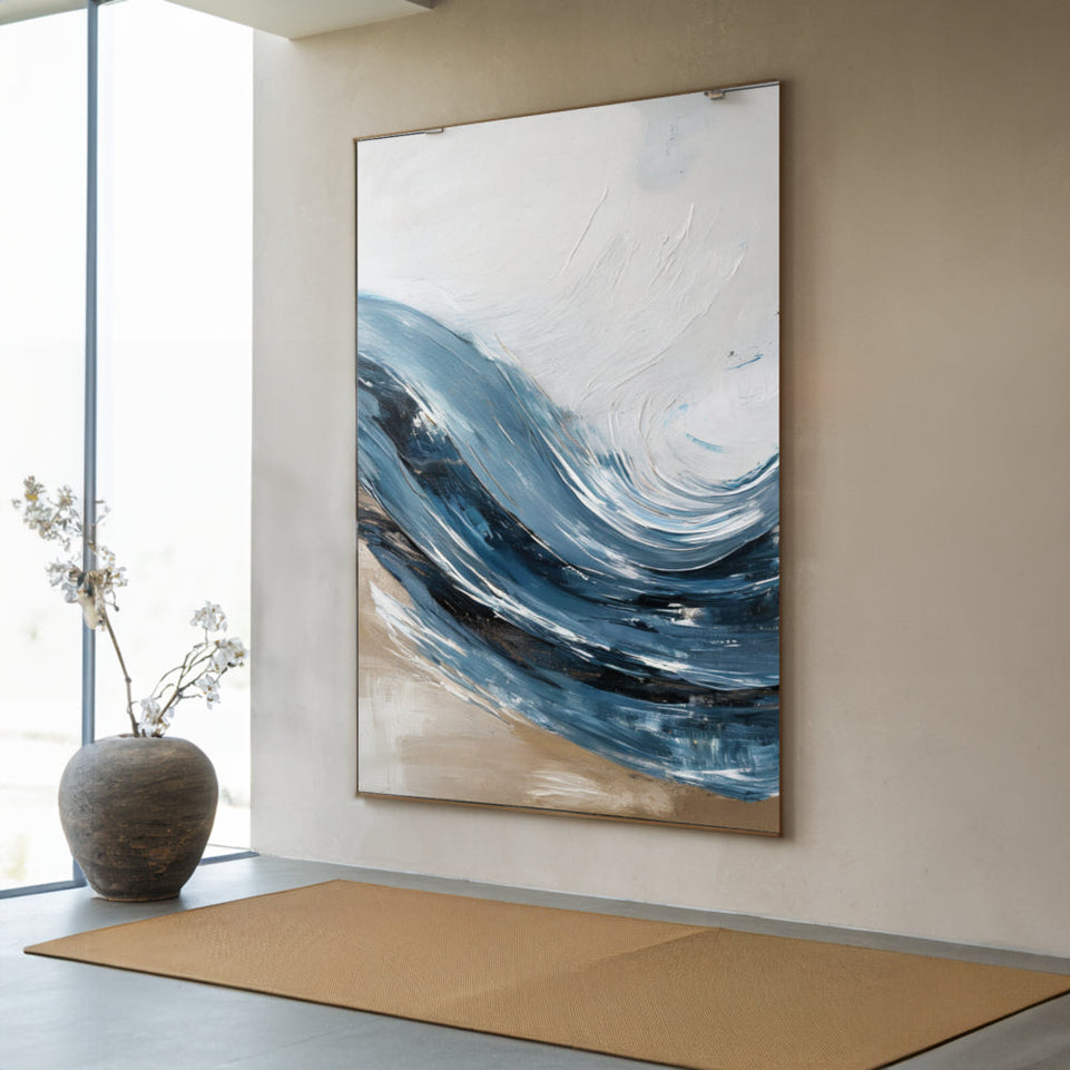 Ocean's Embrace I Abstract Sea Wave Painting for Home Decor June Wall Art