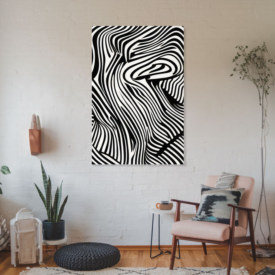 Black and White Abstract Waves Modern Wall Art Canvas June Wall Art