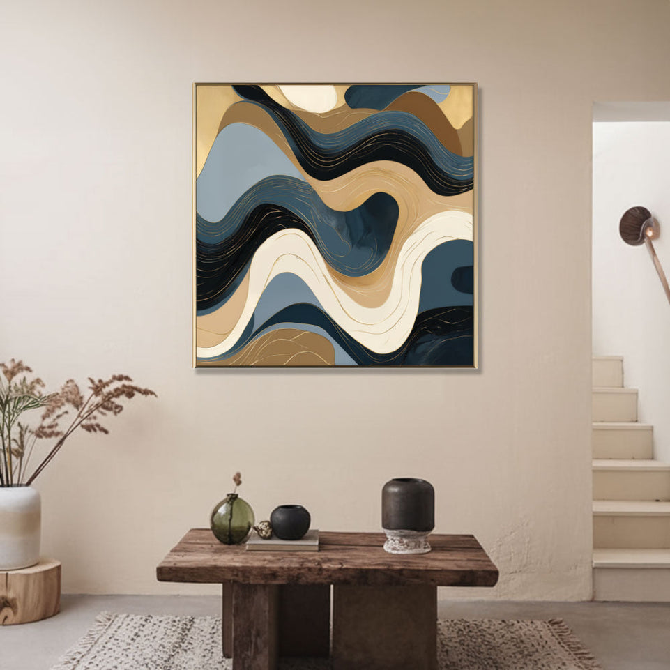 Blue Waves Abstract Canvas Art for Living Room Decor June Wall Art