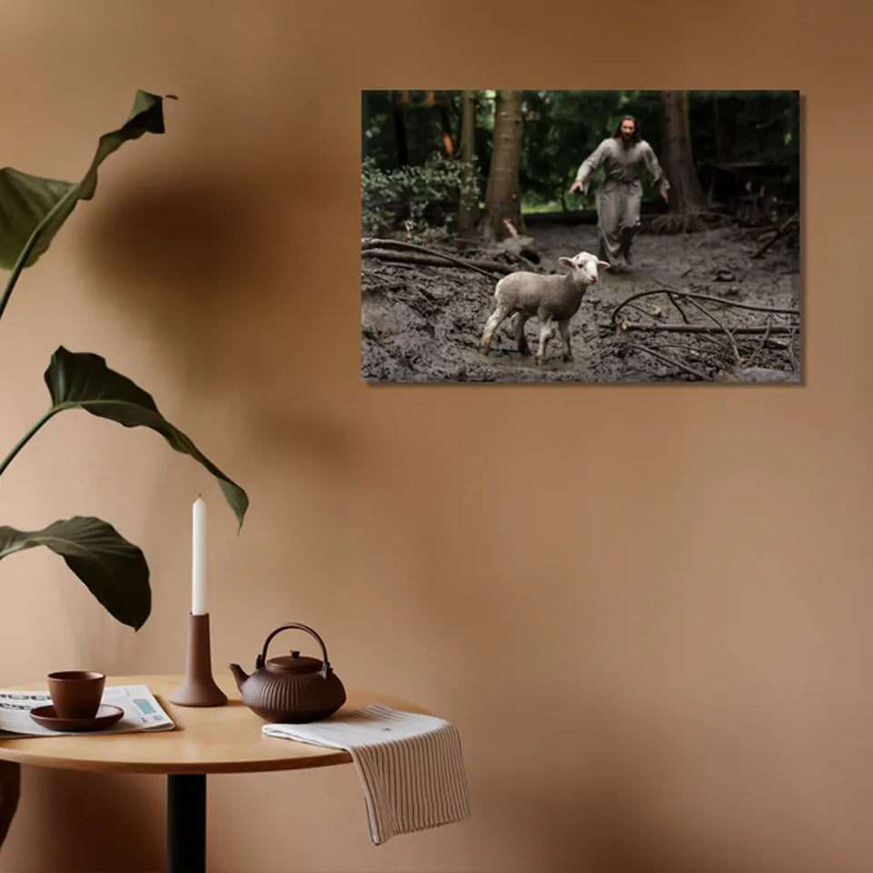The Good Shepherd: Rescuing the Lost Lamb - Christian Canvas Wall Art June Wall Art