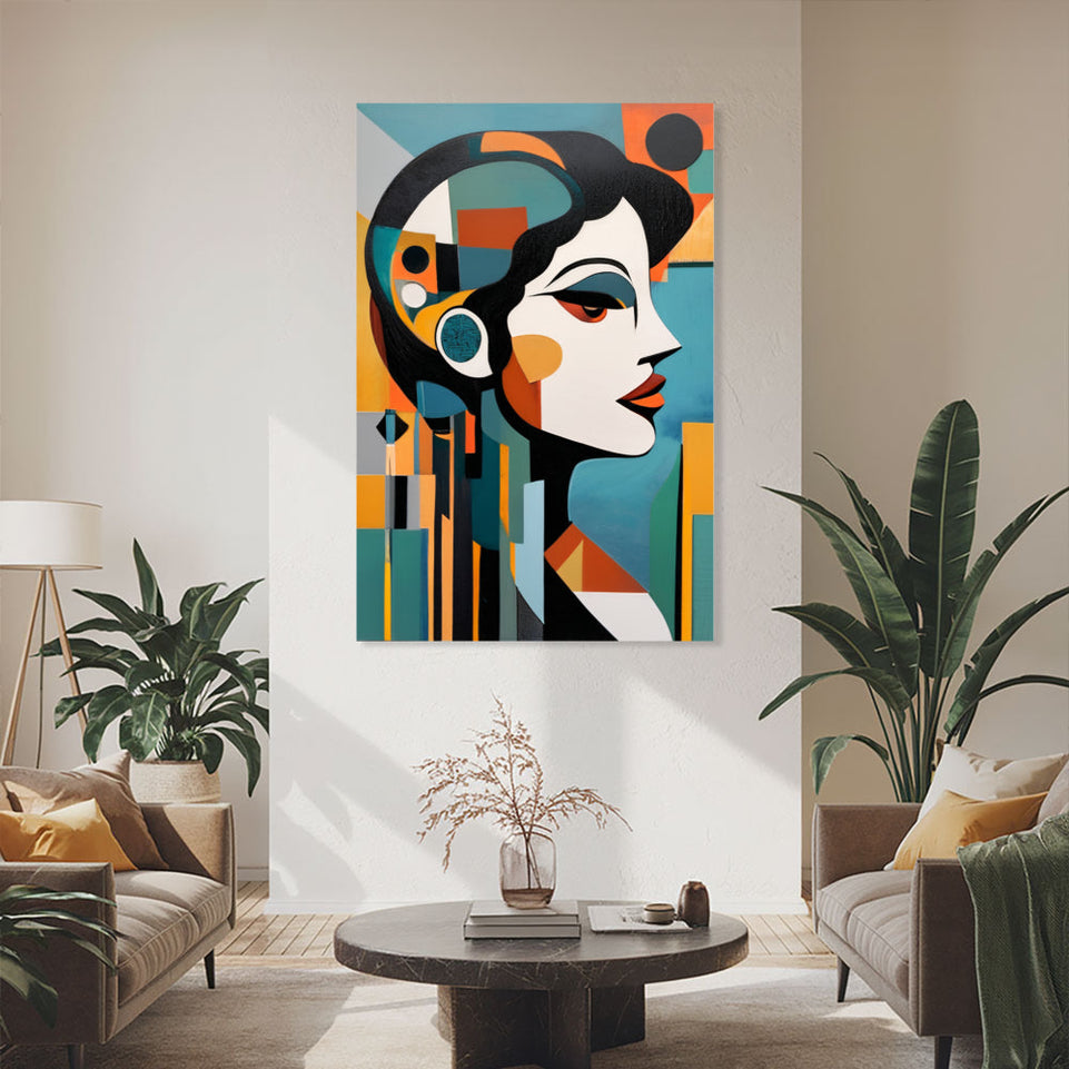 Modern Abstract Art Deco Woman Portrait Canvas Wall Art Home Decor June Wall Art