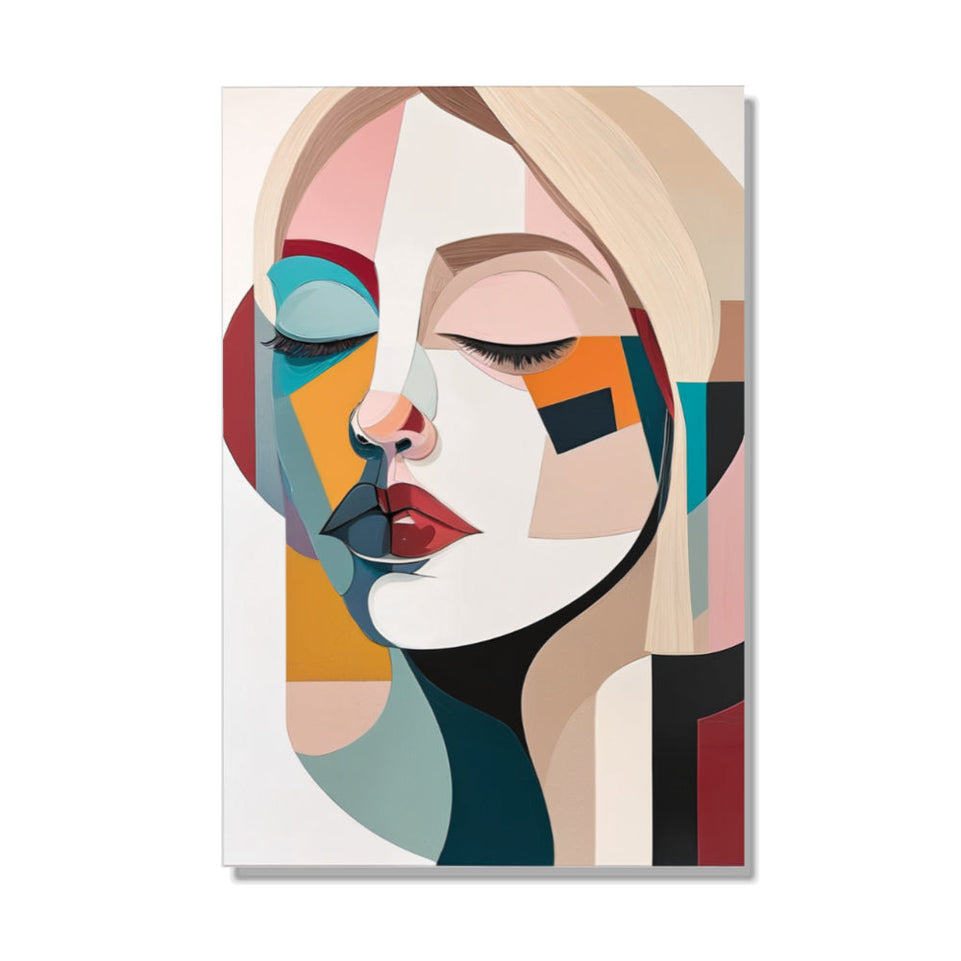 Modern Abstract Portrait Art  Colorful Geometric Face Painting June Wall Art