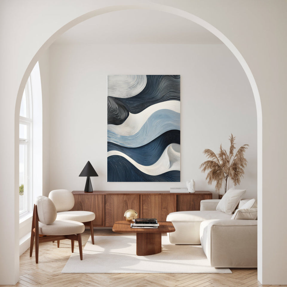 Blue Waves Abstract Canvas Art June Wall Art