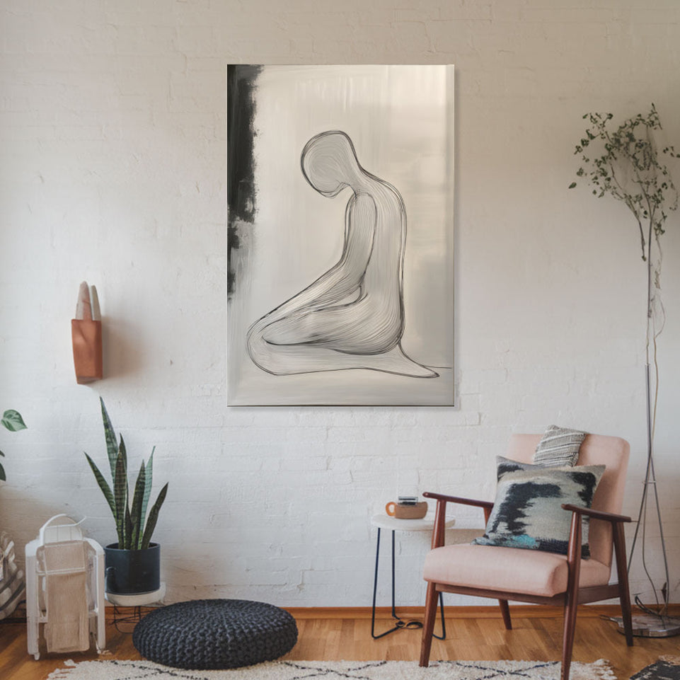 Serenity in Shadows  Hand-Painted Abstract Figure Art  Modern Wall Decor June Wall Art