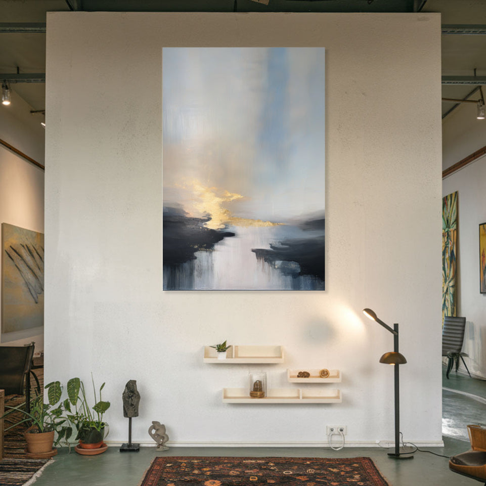 Golden Sunset Reflection Abstract Canvas Art June Wall Art