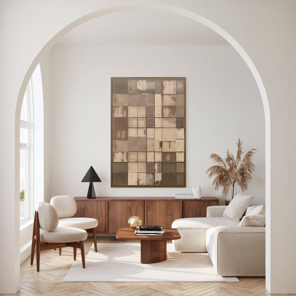 Abstract Grid I - Brown and Beige Squares Canvas Art for Home Decor June Wall Art