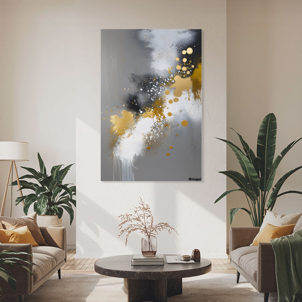 Golden Whispers of Abstract Art  Modern Wall Decor June Wall Art
