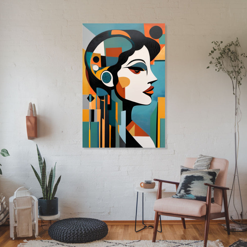 Modern Abstract Art Deco Woman Portrait Canvas Wall Art Home Decor June Wall Art