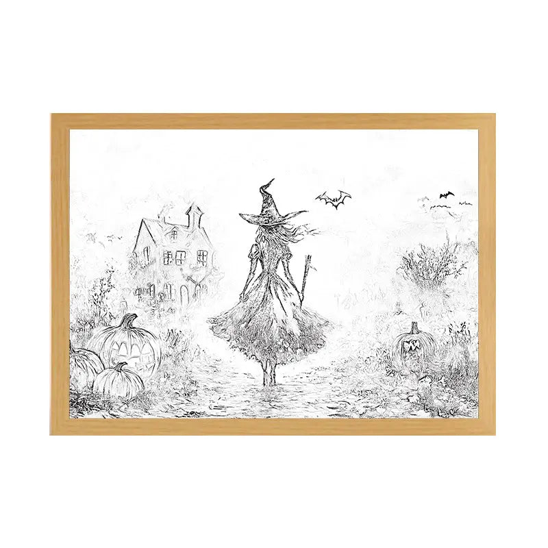Witch’s Night Light Up Painting – Spooky Halloween Framed Wall Art for Home Decor June Wall Art