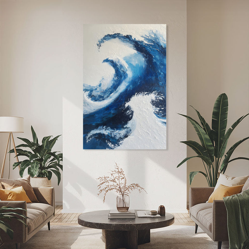Blue Wave Abstract Art  Modern Canvas Wall Art  Home Decor June Wall Art
