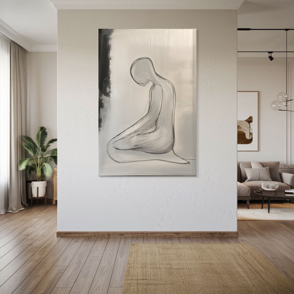 Serenity in Shadows  Hand-Painted Abstract Figure Art  Modern Wall Decor June Wall Art