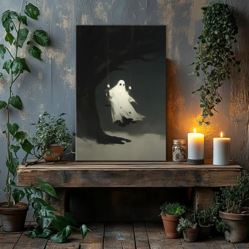 Ghostly Swing Canvas Print - Minimalist Halloween Wall Art for Spooky Home Decor June Wall Art