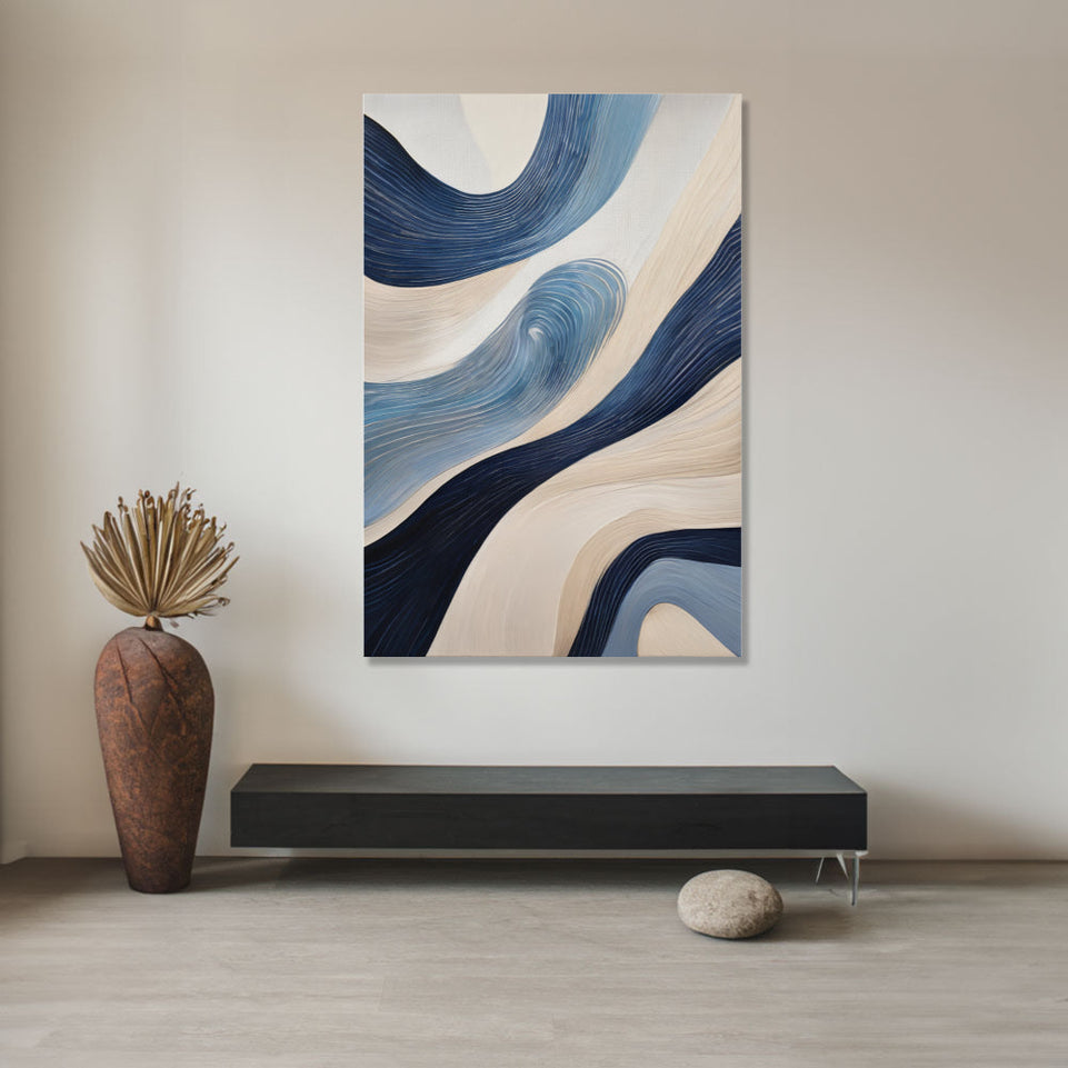 Blue Waves Abstract Canvas Art for Home Decor June Wall Art