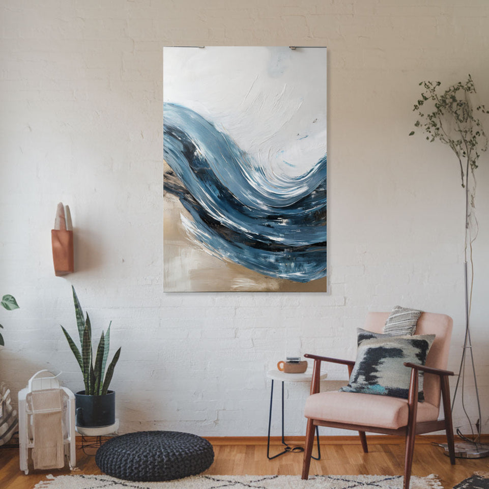 Blue Wave Abstract Art  Hand-Painted Canvas Art  Modern Wall Decor June Wall Art