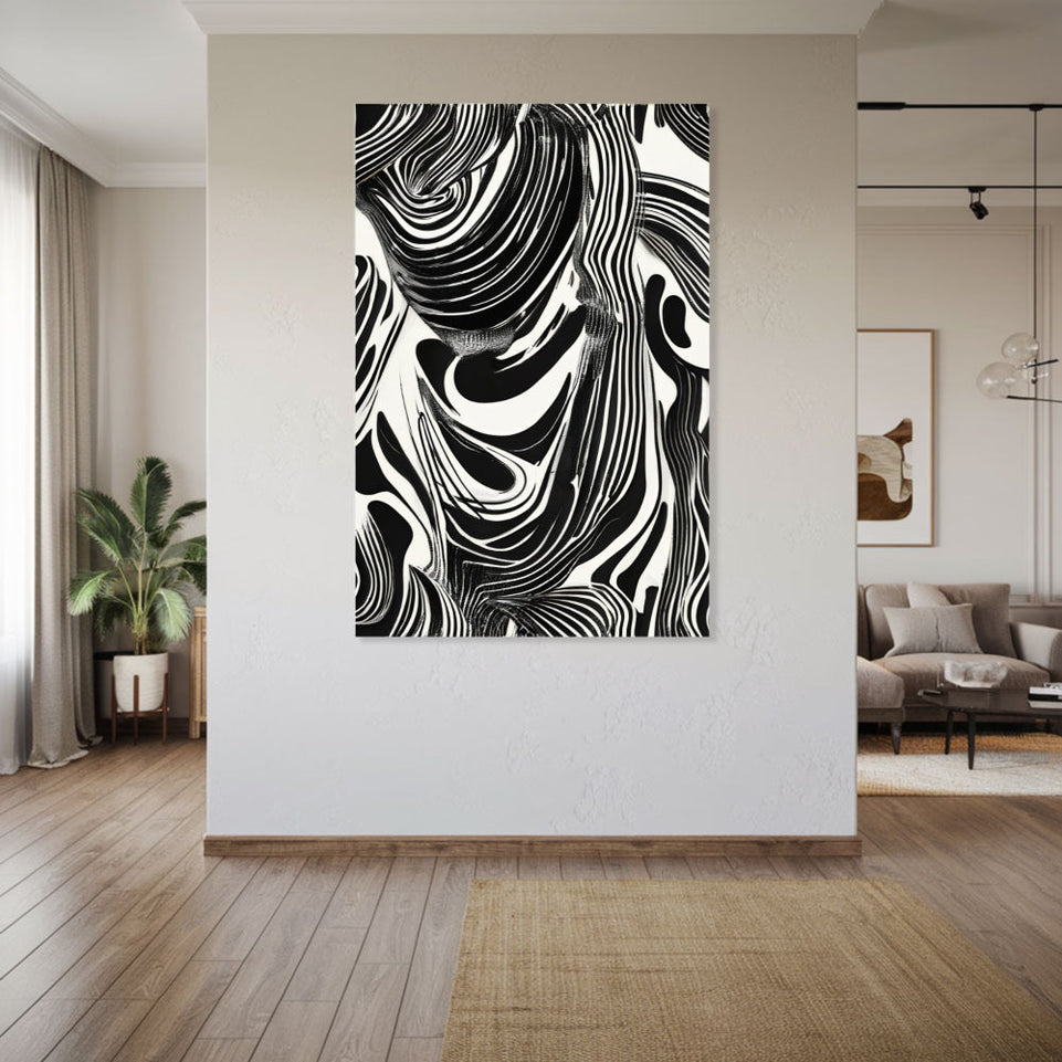 Black and White Abstract Flow Modern Wall Art Canvas June Wall Art