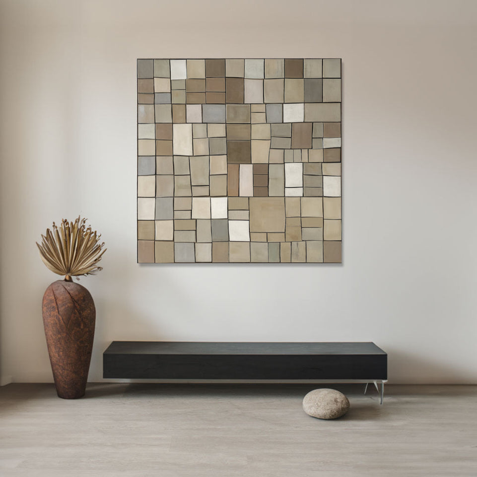 Abstract Mosaic Canvas Art  Large Square Wall Decor for Living Room and Bedroom June Wall Art